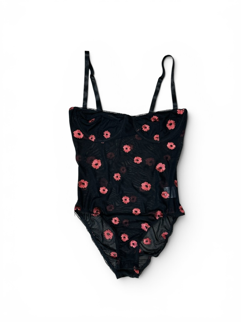 Princess Polly Black Red Floral Mesh Bustier Bodysuit Adjustable Straps US 6